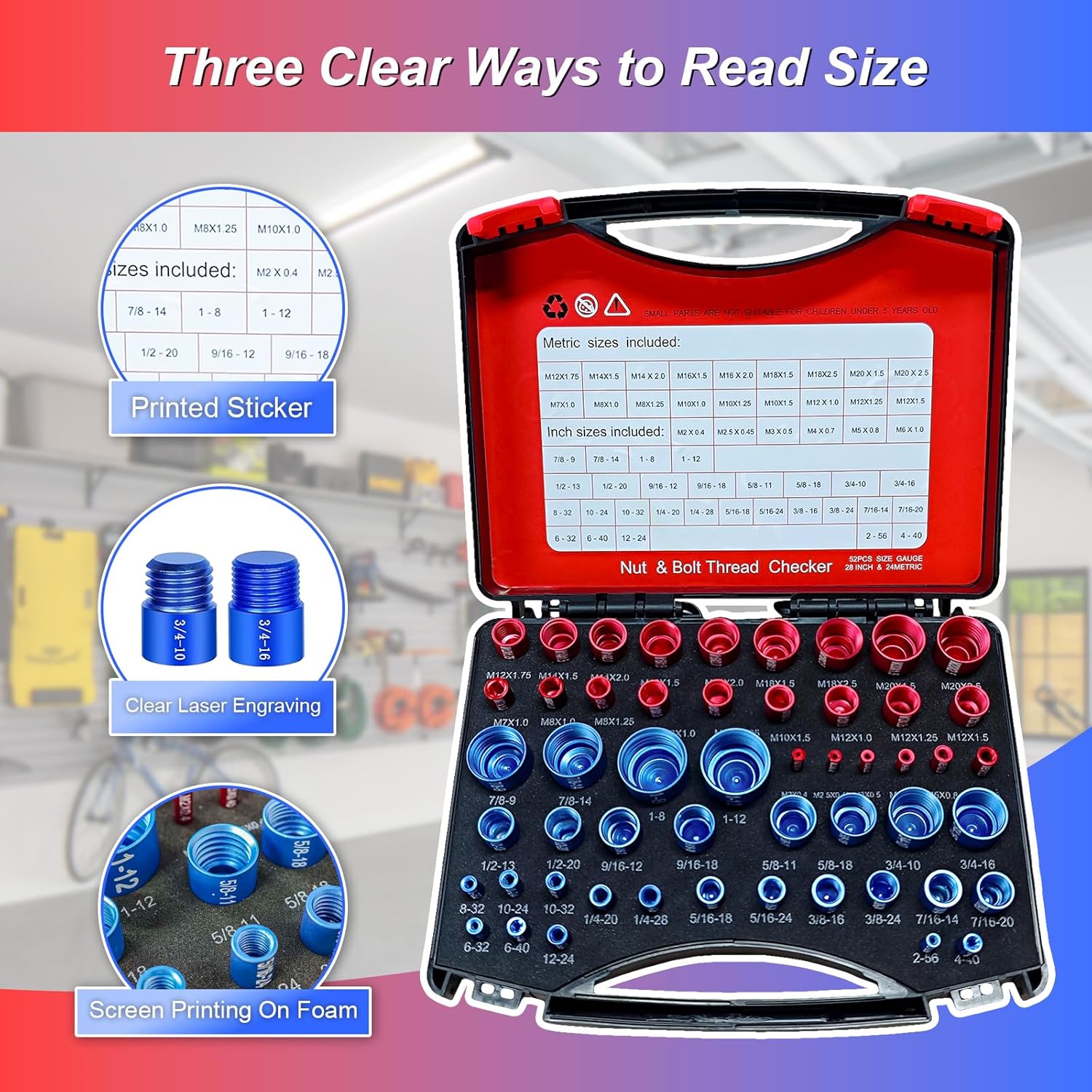 52PCS Thread Checker, Nut and Bolt Thread Checker Kit, 28 Inch & 24 Metric Box Set Thread Gauge, Bolts Measuring, Bolt Size Finder Checker Thread Gauge for Quickly Identify