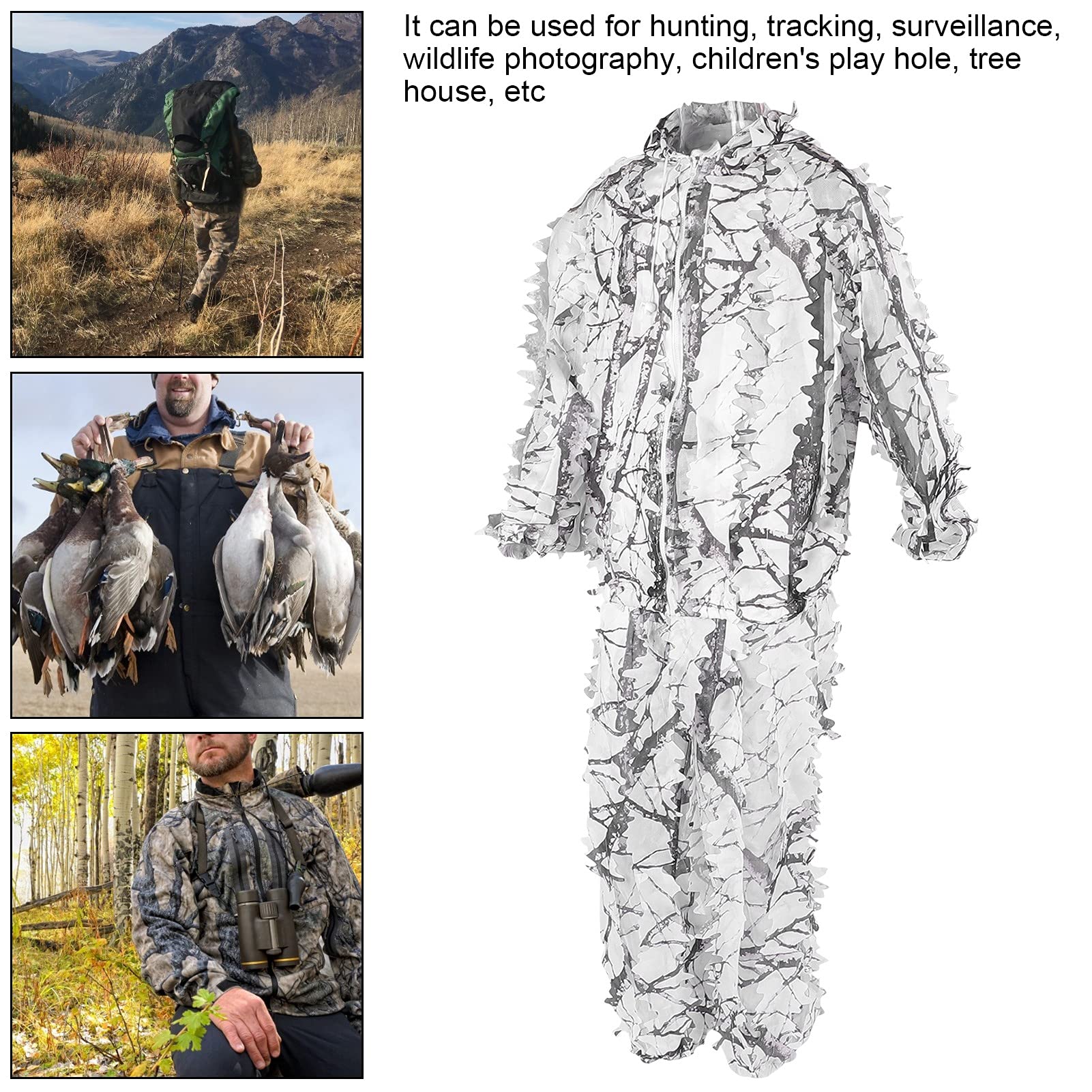 Teror 3D Leaf Suit, Snow Wild Camouflage Ghillie Suit 3D Leaf Kurtka i spodnie Set Ubrania do polowania