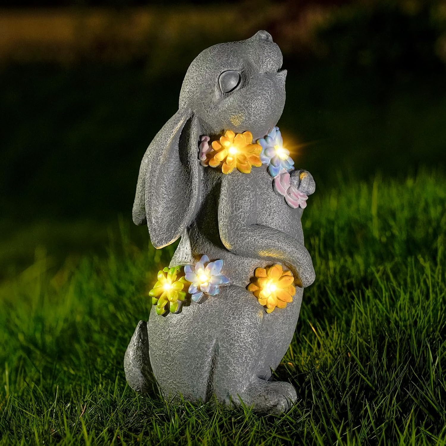 Rabbit Statues Solar Lantern Waterproof Light Resin Statue for Outside Balcony Garden Decor for Outside Gift for Grandma Women (Rabbit Lantern White)