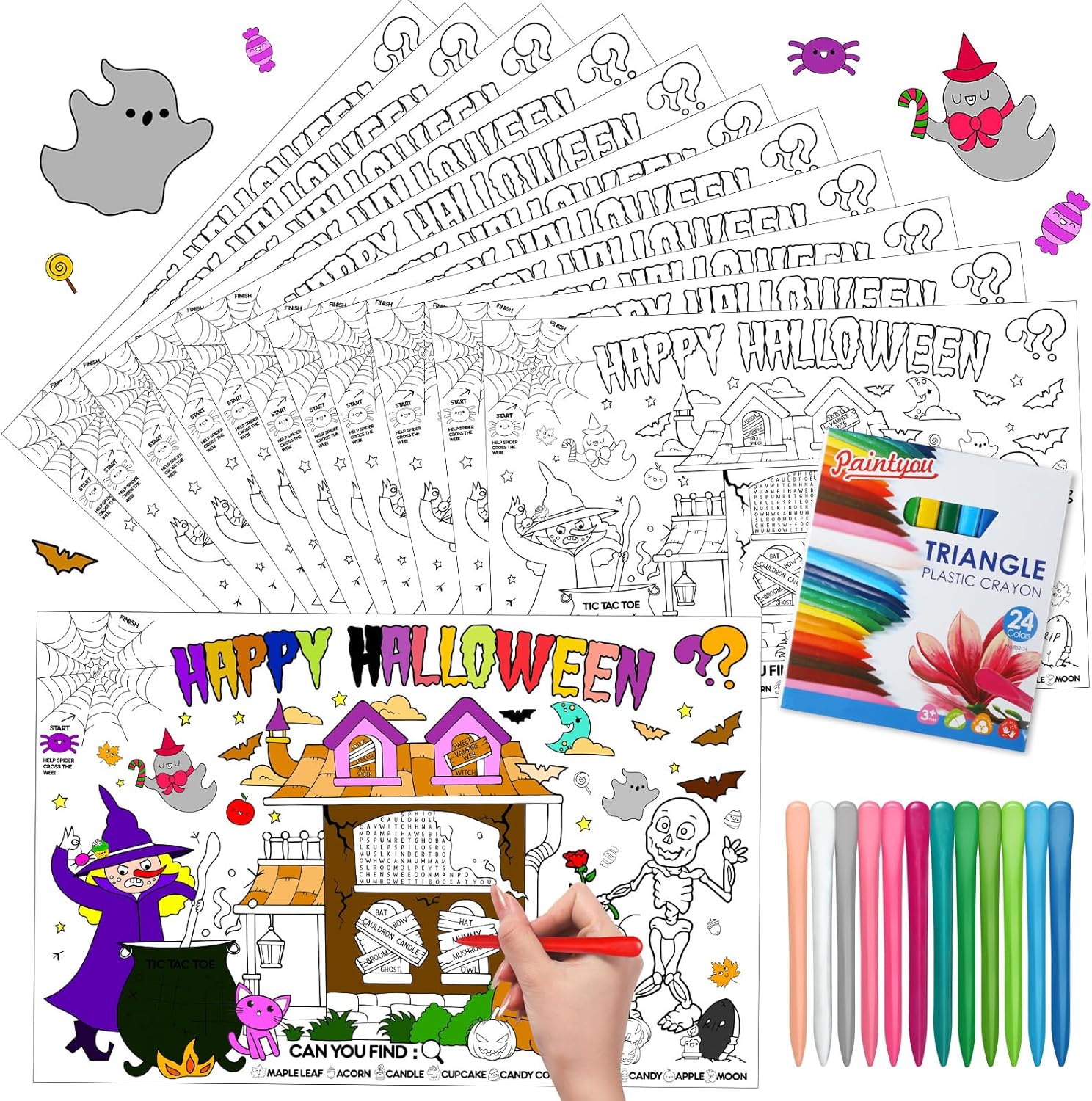 Tenceur 48 Pcs Halloween Placemats Set for Kids Halloween