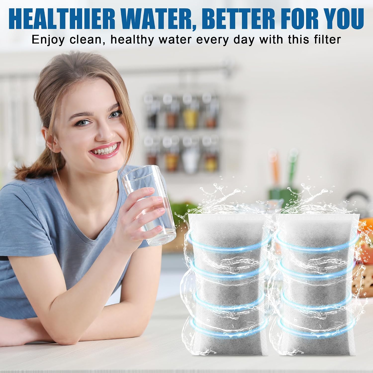 4 Pack Replacement Water Filters Compatible with Brita Refillable Filter | Triple Filtration Reduces Chlorine, Heavy metals, Each Refill Filters 40 Gallons Water, Replace 1800 Plastic Bottles a Year