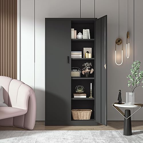 Miniatura 81 de CJF Gabinete de almacenamiento de metal, armario de almacenamiento con bloqueo con puertas y 1 cajón, 36 pulgadas de alto x 28 pulgadas de ancho x