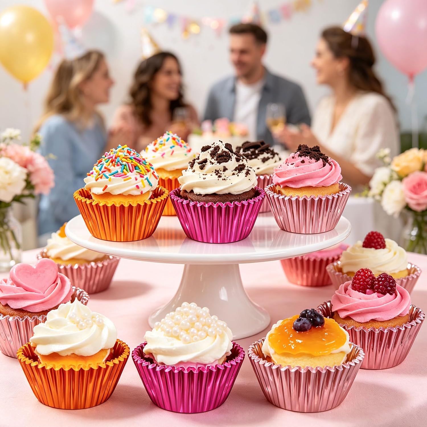 Whaline 150Pcs Metallic Foil Cupcake Liners Pink Orange Muffin Baking Cups