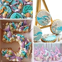 Vista 7 de Sakolla 4 piezas de moldes de silicona para fondant con tema marino, moldes de silicona en forma de cola de sirena, concha marina y estrella de mar