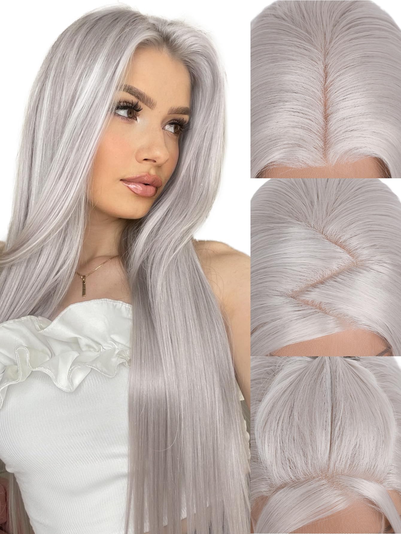 Photo 1 of FAVE Synthetic Lace Front Wig - Long Straight Silver