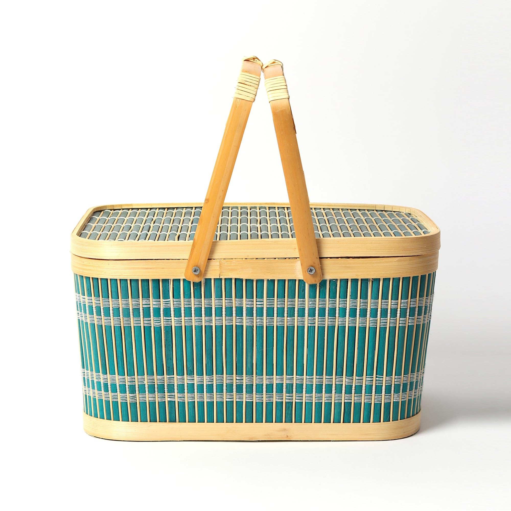 Habere India-All the Cultures Fabricating India Basket for Lunch | Bamboo Picnic Basket with Top Handle | Wicker Morden Picnic Baskets Ideal for Outdoor Dining and Family Picnics (Green)