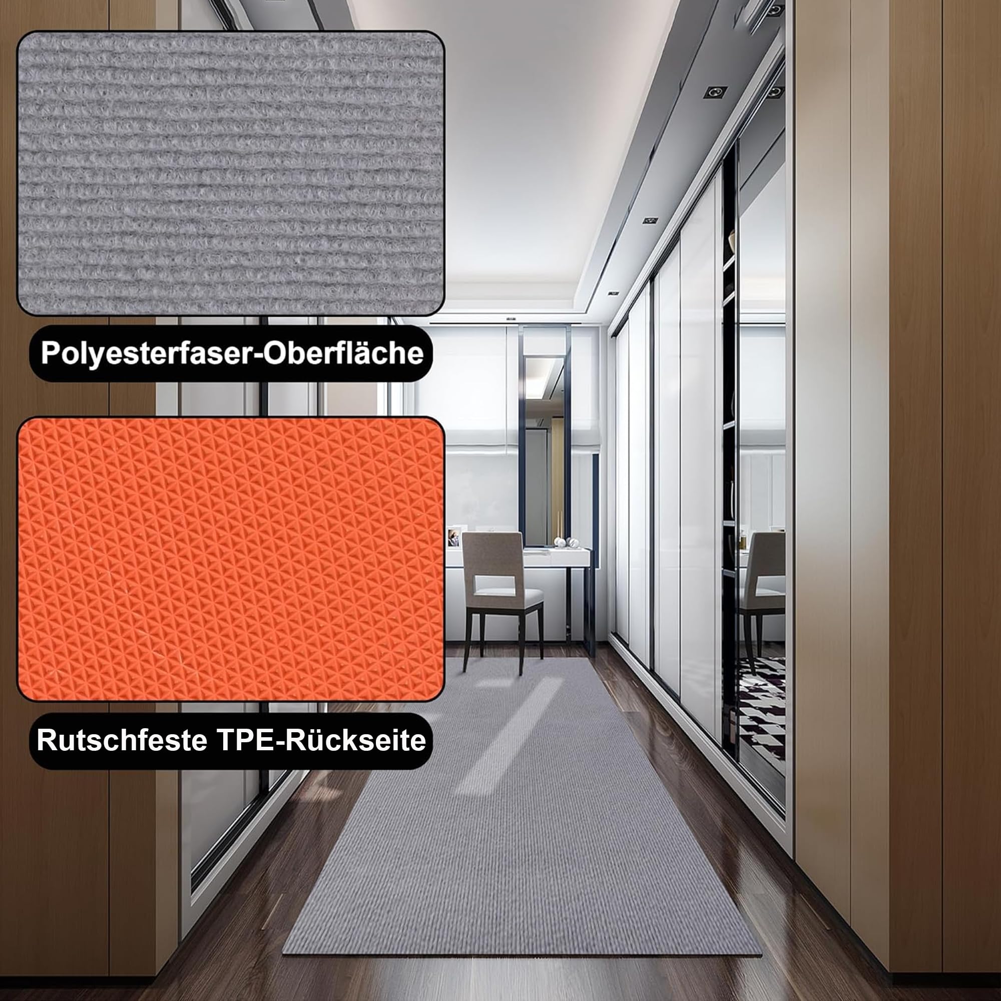 tonchean Teppichläufer Meterware 300x120 cm rutschfest Teppich Läufer Flur | Waschbar Küchenteppich Schmutzfangmatte groß Eingang Korridor Teppich Lang flur Fußmatte für Küche Wohnzimmer Büro, Hellgrau