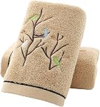 Pidada Hand Towels Set of 2 Embroidered Bird Tree Pattern 100% Cotton Absorbent Soft Decorative Towel for Bathroom (Brown)