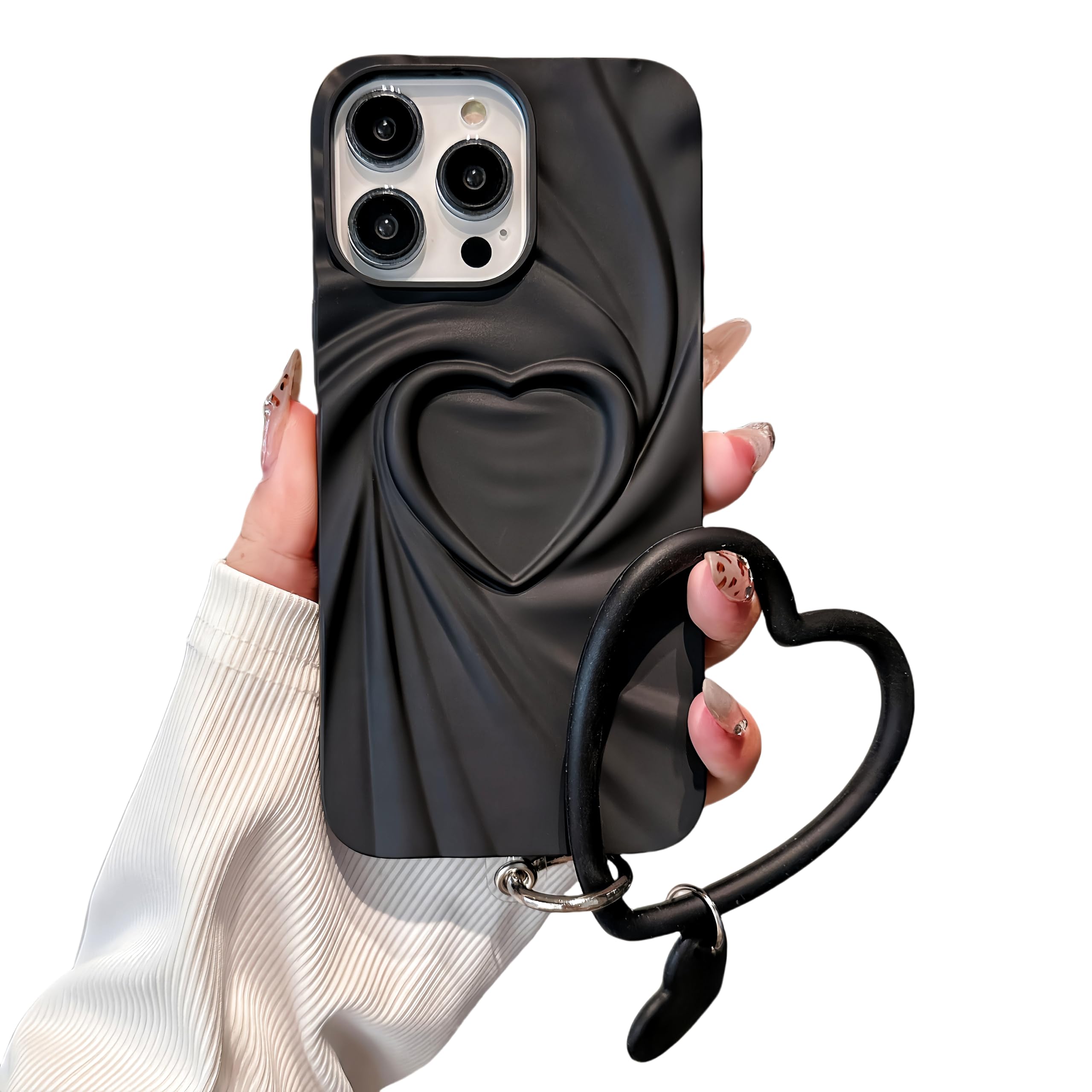 Coque cœur 3D iPhone 15 Pro en silicone souple avec chaîne - 8