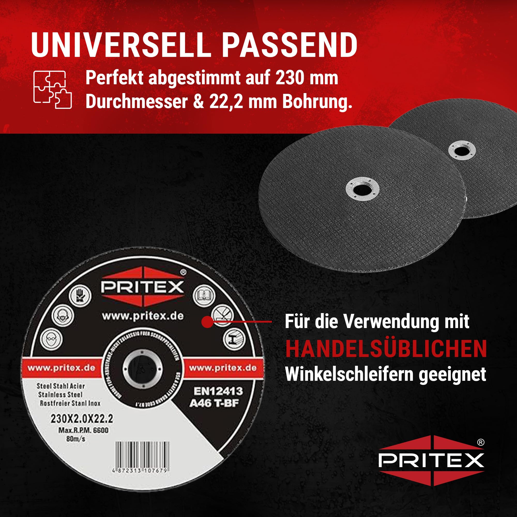 PRITEX – 50 Stück Profi Trennscheiben 230 x 2.0 mm Metall – gerade Flexscheiben zum Schneiden von Stahl, Edelstahl & Blech – Inox Schneidscheiben für alle gängigen Winkelschleifer geeignet