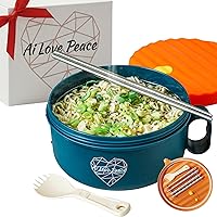 Vista 16 de AI LOVE PEACE Tazón para ramen, 40 onzas, para cocinar fideos en microondas para ramen, Pho, sopa y pasta, apto para lavavajillas y portátil, ideal