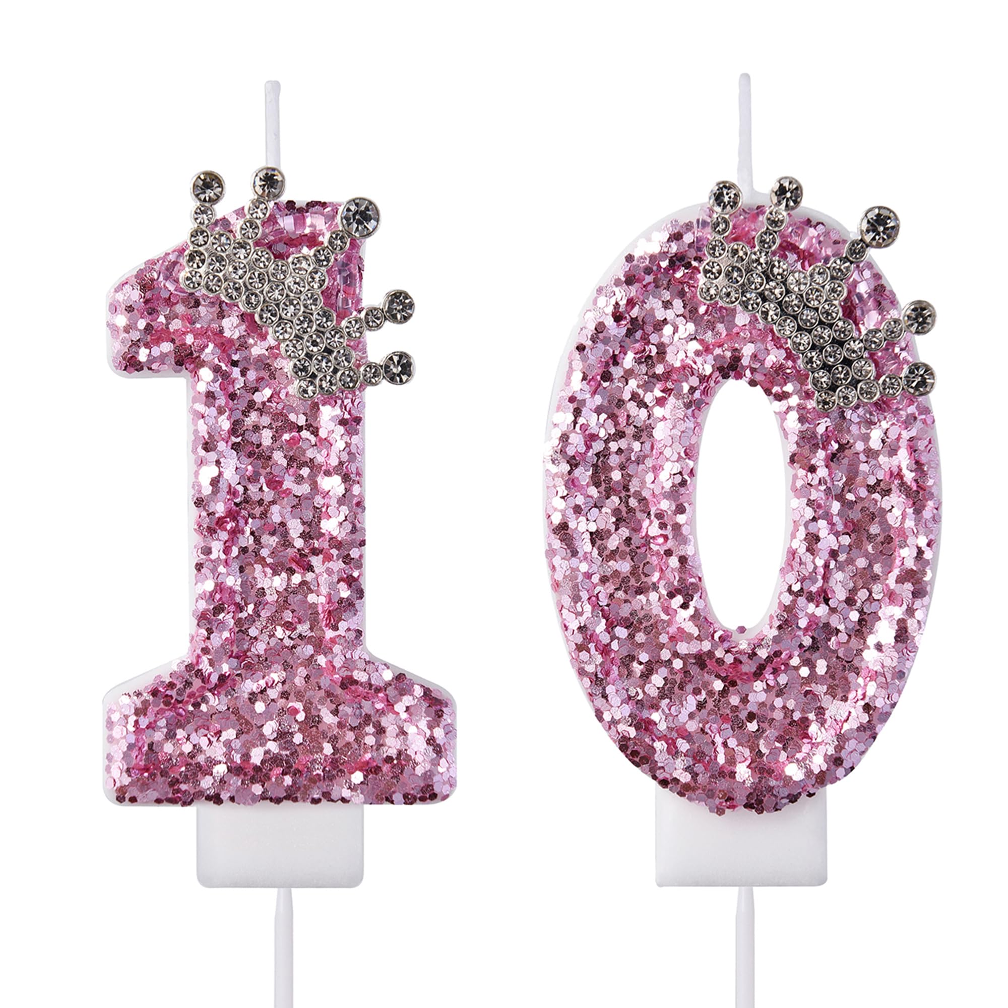 10 velas de cumpleaños, velas para tarta de 10 años, color rosa con el número 10, decoraciones para tartas para fiestas, niños y niñas