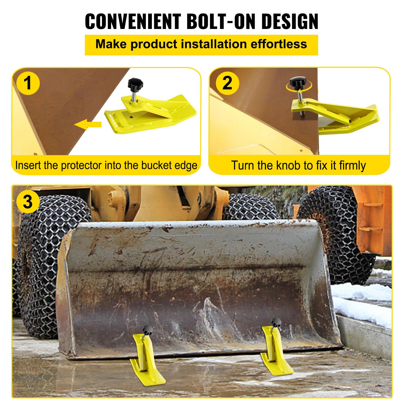 2pcs Tractor Bucket Protector Ski Edge Protector Snow Removal Yellow ...