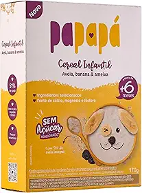 Papapá, Cereal infantil, Petit Cereal, Avêia Integral com Banana & Ameixa, Caixa, 170g, Amarelo