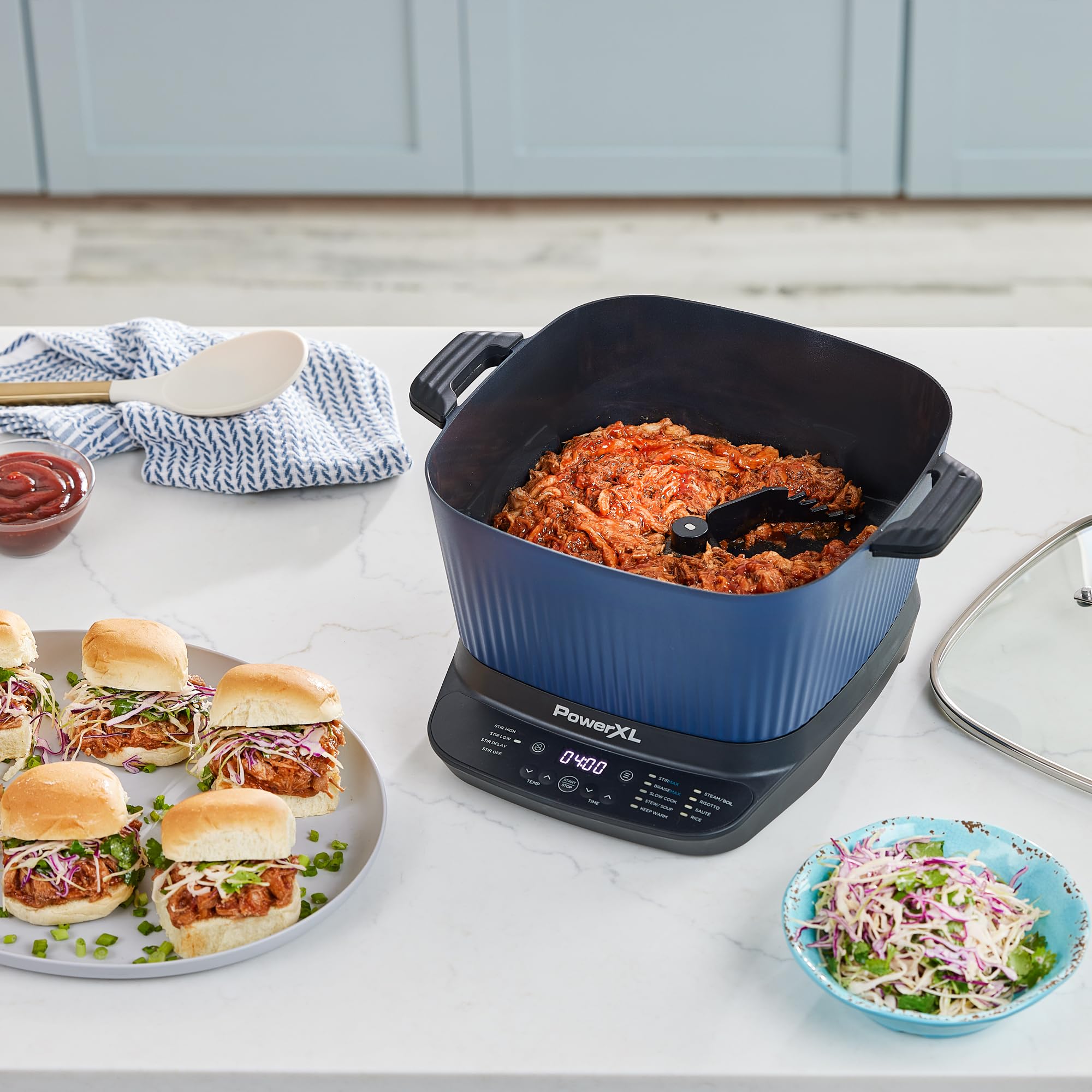 STIRMAX™ - Multicooker digitale blu notte con tavolozza automatica di agitazione e triturazione, preimpostazioni programmabili 9 in 1 per saltare, raschiare e caffè prima della cottura
