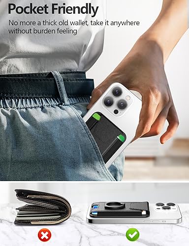 Miniatura 8 de Cartera magnética 3 en 1 con agarre para teléfono, compatible con cartera MagSafe y soporte para teléfono, solapa de privacidad de cuero, soporte