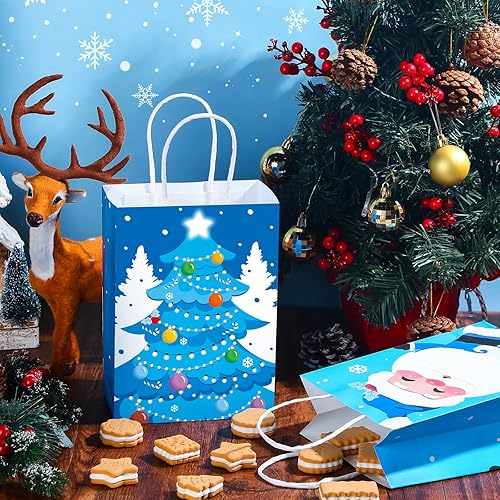 Miniatura 5 de 24 bolsas de papel kraft con asas, envoltura a granel con papel de seda, muñeco de nieve, tamaño pequeño