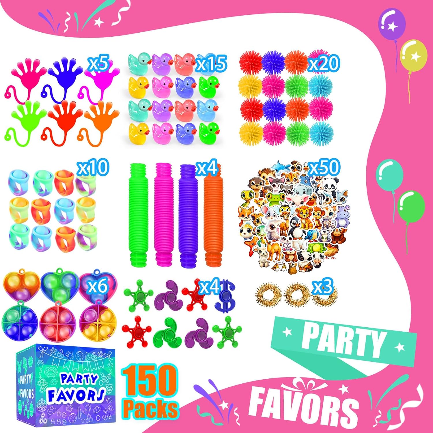 Party Favors for Kids 8-12 4-8, 150-Pack Fidget Toys Bulk, Treasure Box Toys for Classroom, Stocking Stuffers Goodie Bags, Classroom Prizes, Birthday Holiday for Boys Girls image 3 of 9 B0F8LLT3JR