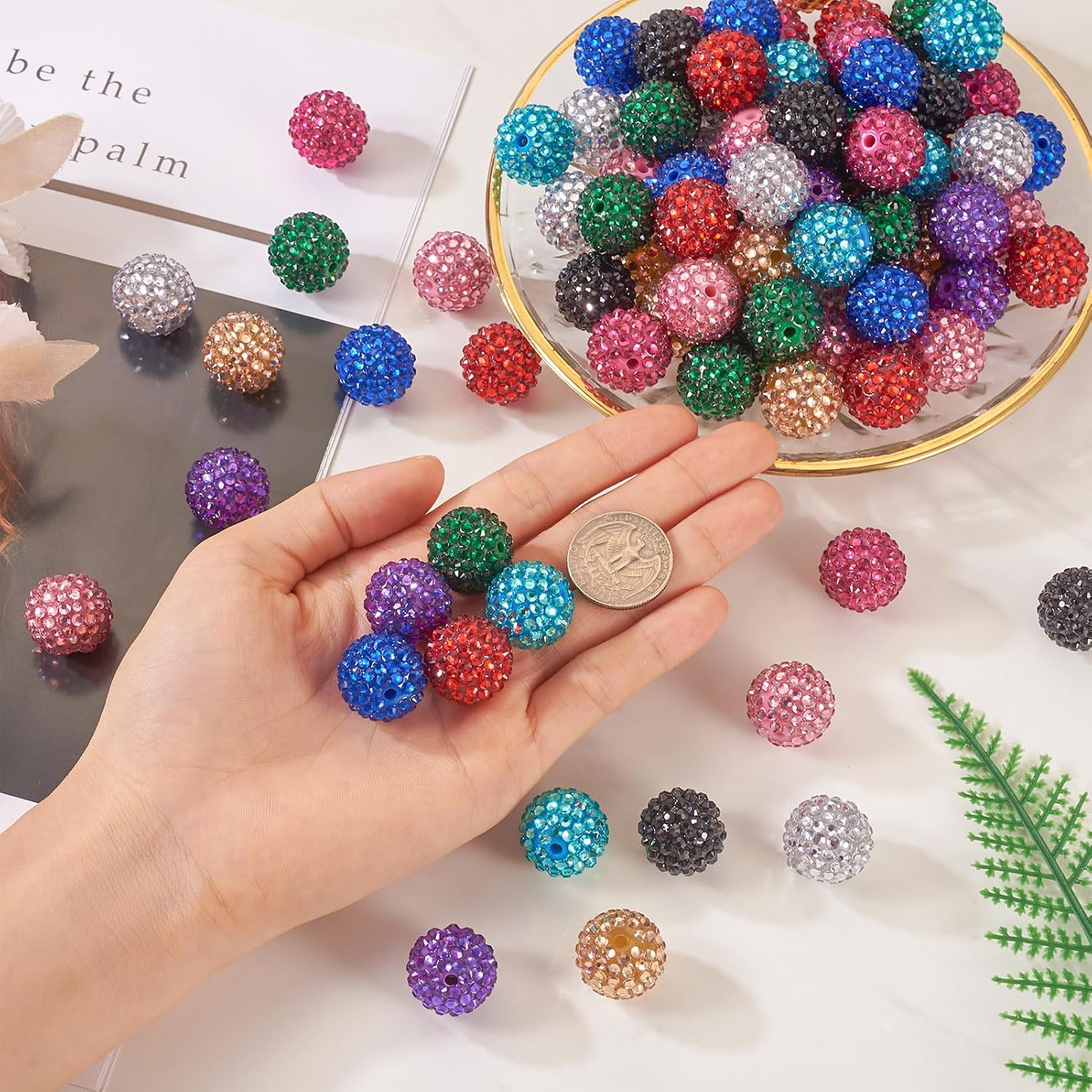 Beadthoven 100PCS 20mm Rhinestone Christmas Beads - 10 Colors Chunky Bubblegum Round Disco Ball Resin Crystal for DIY Pens, Jewelry Making, Garland, Xmas Tree Ornaments