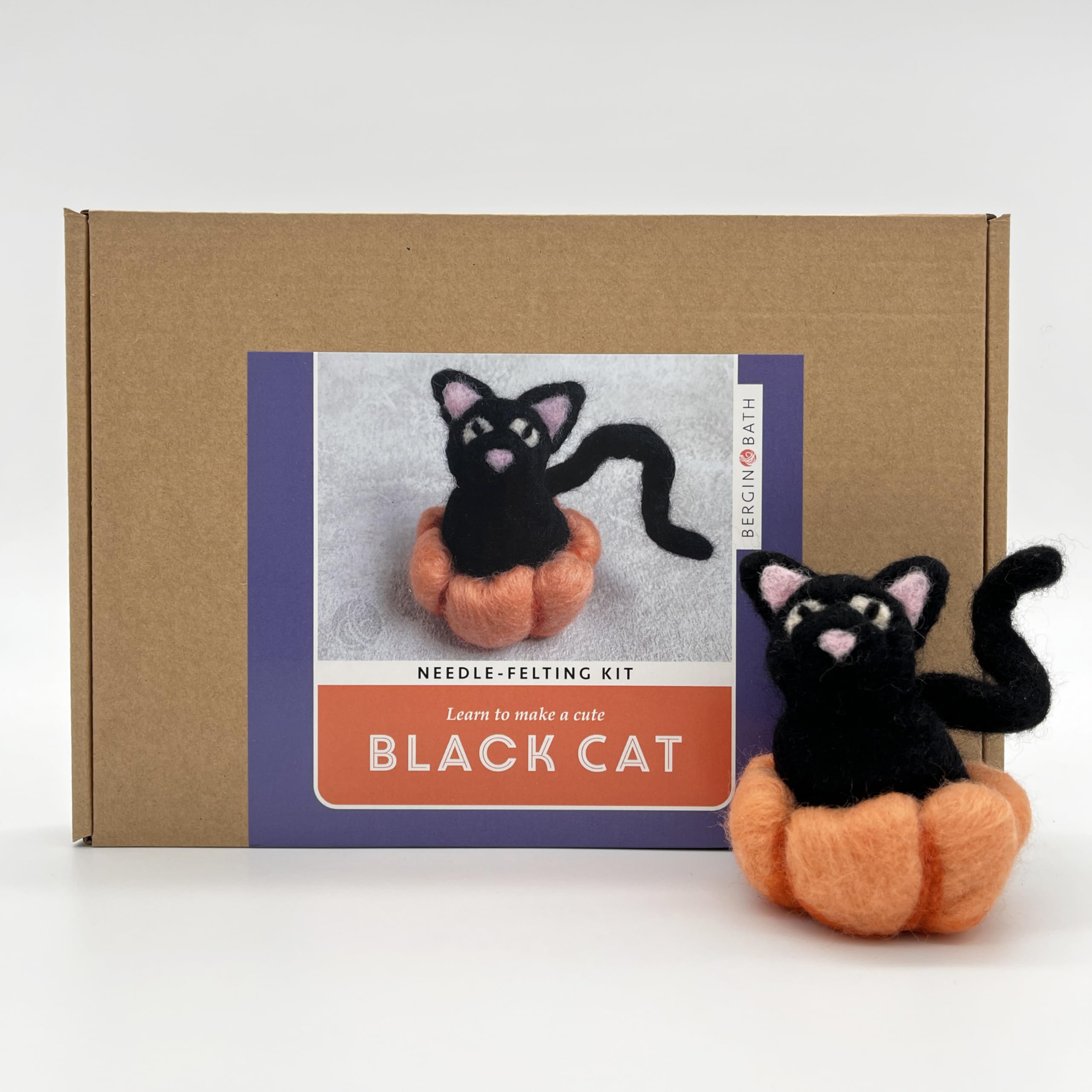 Bergin & Bath Needle Felting Kit - Black Cat - Halloween Craft kit - Spooky and Cute Craft for Autumn - Creative Gift idea for Adults and Teens