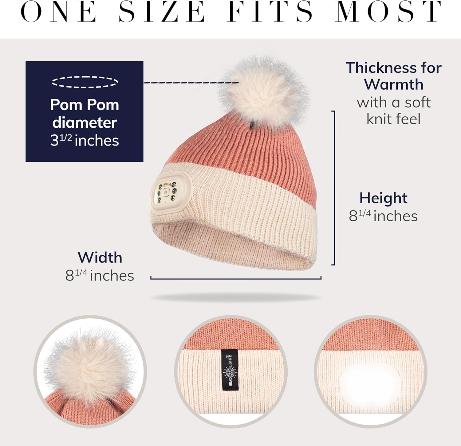 HEAD LIGHTZ Headlightz by Roq Innovation - POM POM Beanie with Light, Unisex LED Beanie Hat with Light Built in, Rechargeable - Image 4