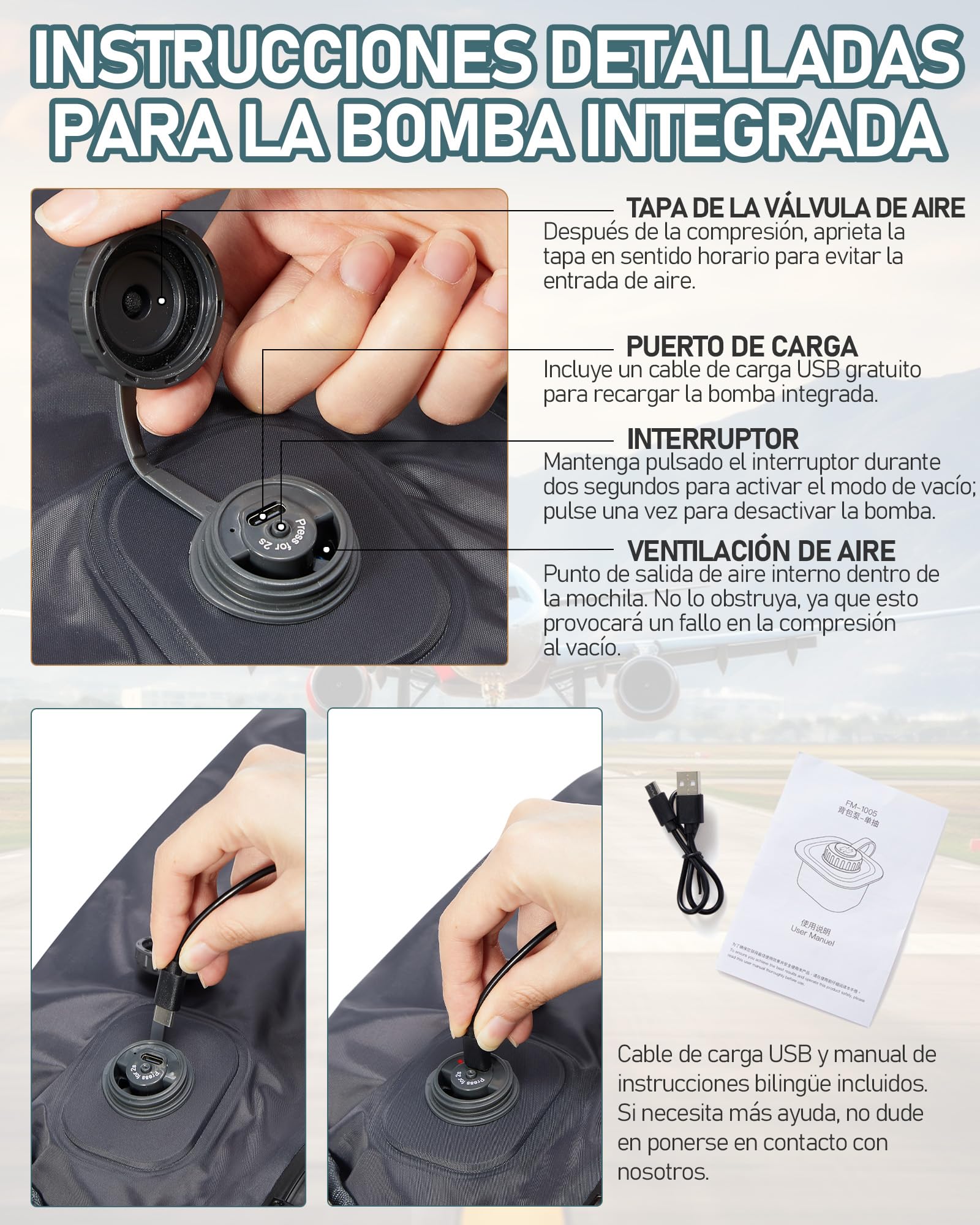 suradar Mochila al Vacío Viaje con Bomba Integrada Mochilas Cabina Avion 40x20x30 Ryanair Wizzair Eurowings Vueling Mochila Compresion al Vacio con Bomba Equipaje de Mano 40x30x20 Azul Pavo Real