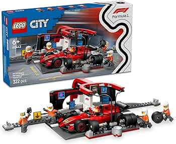 LEGO City F1 Pit Stop & Pit Crew with Ferrari Car Racing Vehicle Toy 60443 Building Blocks Toys for 6+ Gift for Boys and Girls