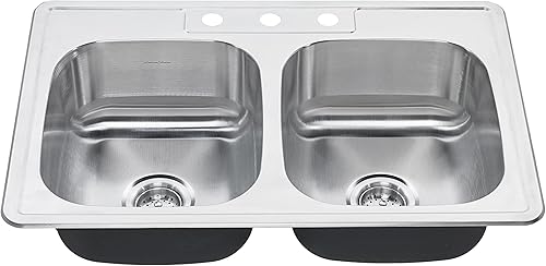 American Standard 22DB.6332283S.075 Colony Top Mount ADA 33x22 fregadero de cocina de acero inoxidable con 3 agujeros
