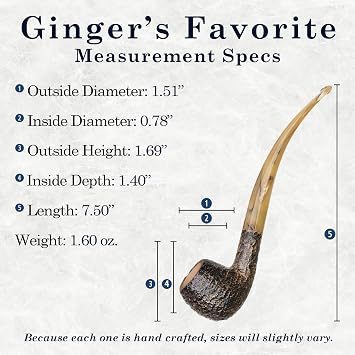 Savinelli Ginger's Collection - Semi-Churchwarden Long Wood Briar Pipe, Made in Italy, 6mm (Rusticated, 626 Bent Apple)