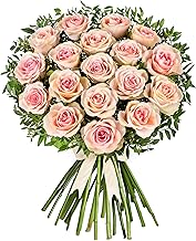 Luxury Pink and White Rose Bouquet – Handcrafted Fresh Flowers with Pistacia Foliage – Long Vase Life Roses Displaying Natural Beauty – Stunning Gift for Birthday, Anniversary or Any Occasion