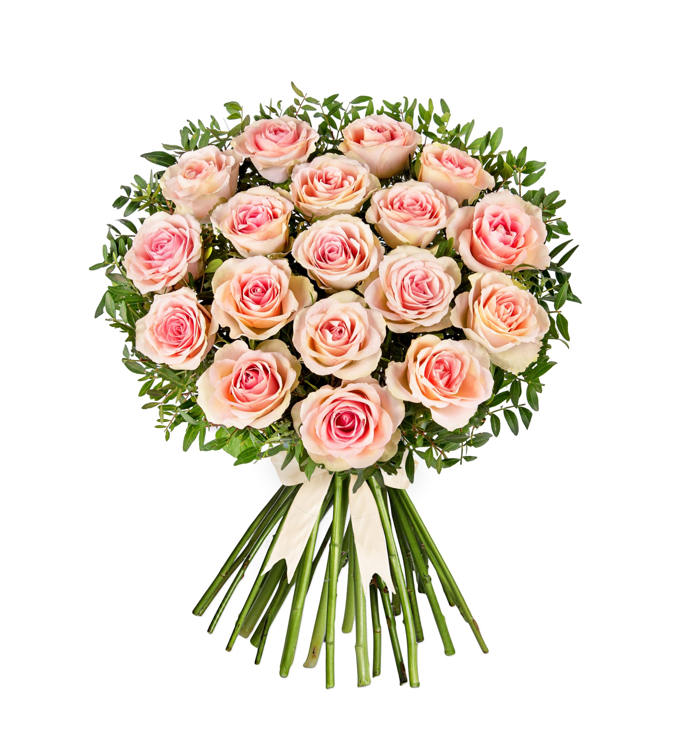 Luxury Pink and White Rose Bouquet – Handcrafted Fresh Flowers with Pistacia Foliage – Long Vase Life Roses Displaying Natural Beauty – Stunning Gift for Birthday, Anniversary or Any Occasion