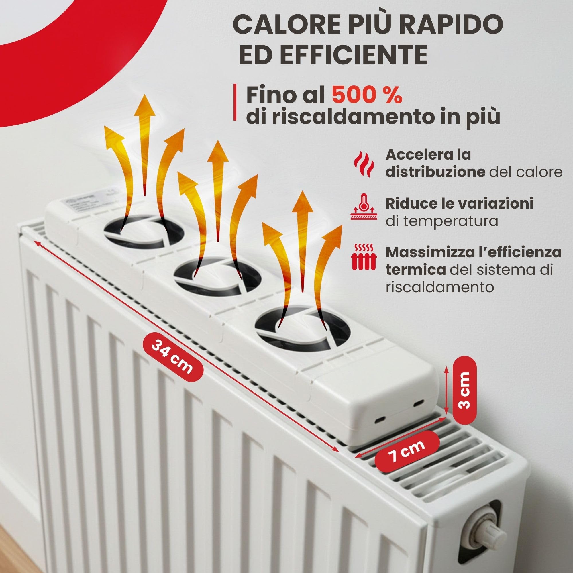 GOLDMAN SERVICE Ventilatore per termosifone intelligente, set doppio, termostato automatico, silenzioso, basso consumo, 3,6 W, distribuzione rapida del calore per radiatore di riscaldamento