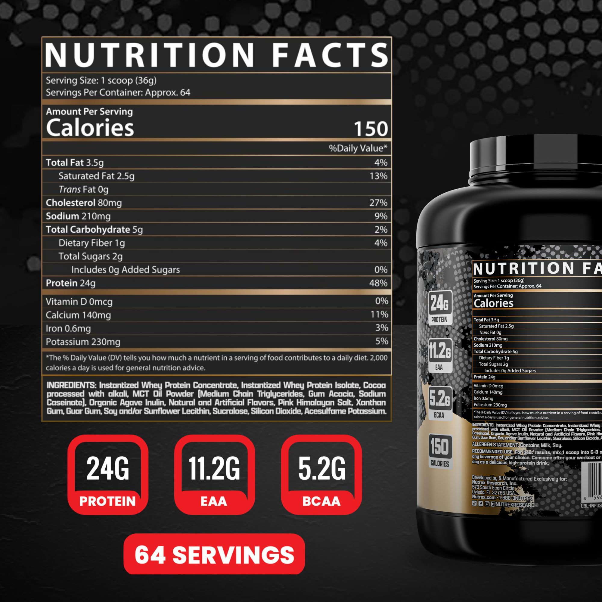 Nutrex Research Chocolate Whey Protein Powder Muscle Builder for Men & Women Whey Isolate Infusion with w/EAA & Hi BCAA Sports Nutrition Delicious Taste and Texture Recovery and Strength Support — Amazon image 2