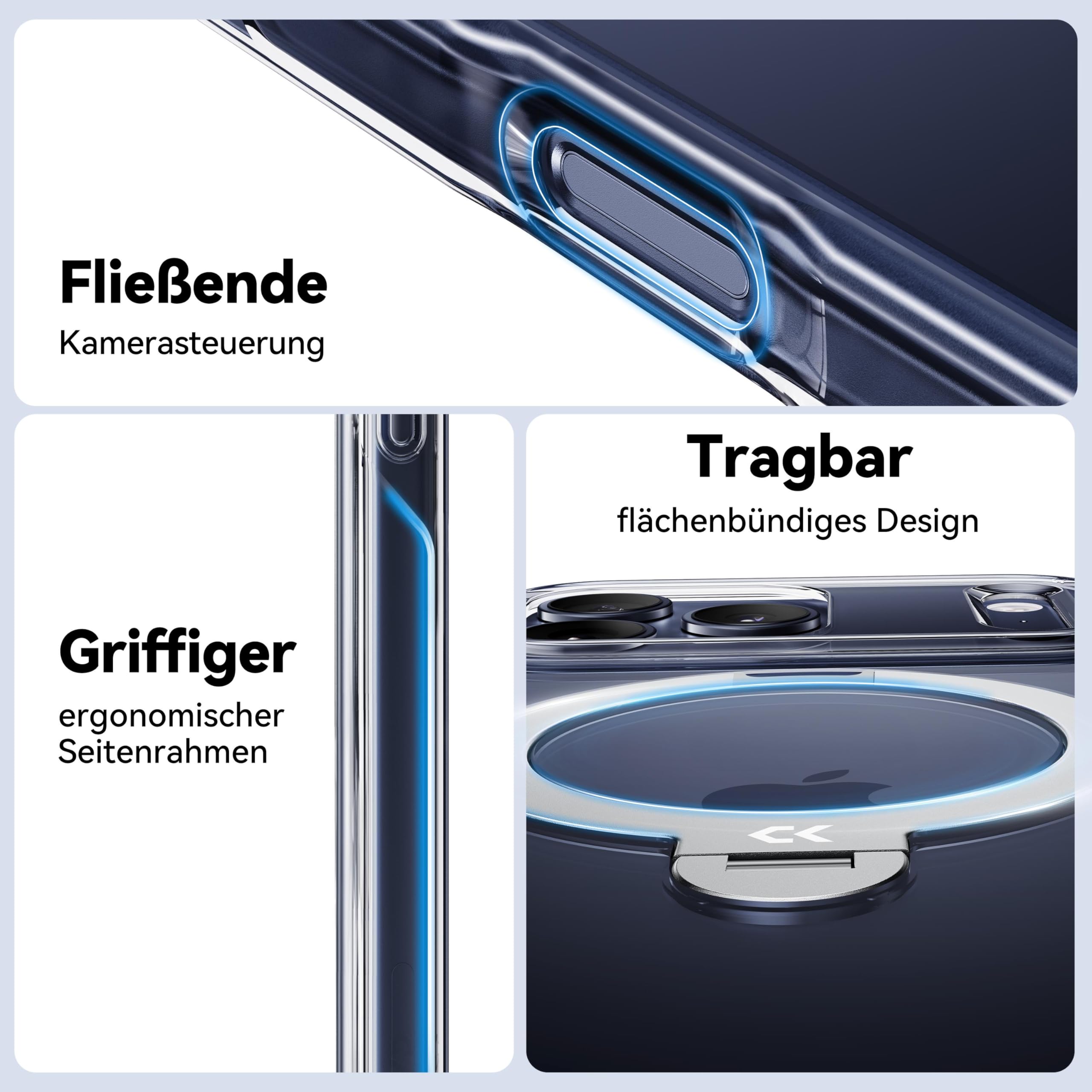 CASEKOO für iPhone 17 Pro Hülle für MagSafe [360 Drehständer] [Kameraschutz & Militärschutz] Stoßfest Schutzhülle Transparent Handyhülle für iPhone 17 Pro Case 6,3 Zoll - Durchsichtig