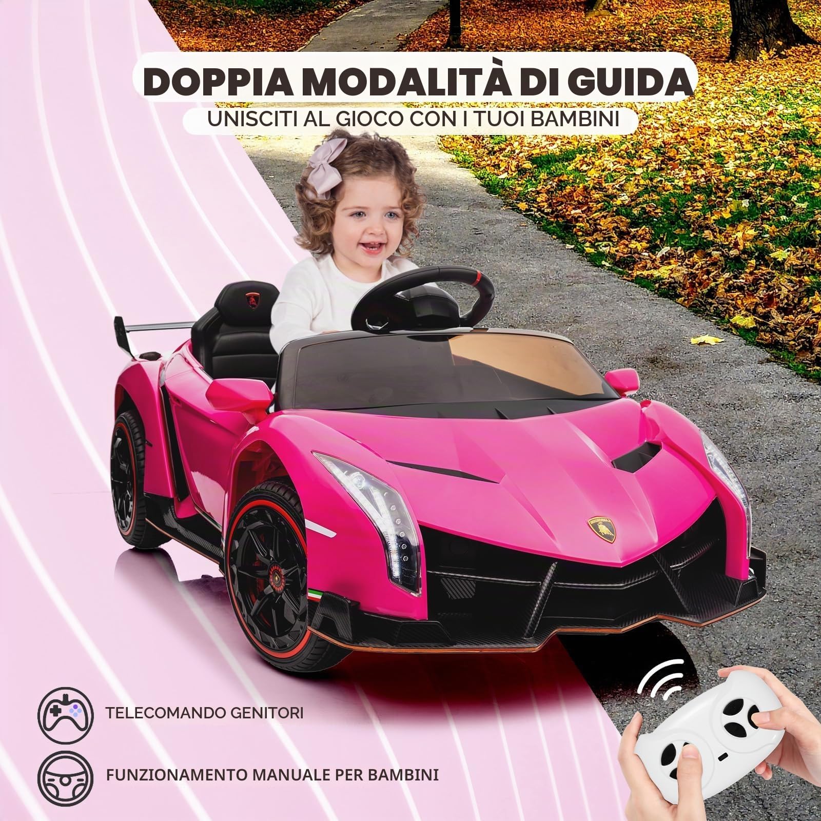 Auto Elettrica 12V Per Bambini Con Porte Gabbiano, 3 Livelli Di Velocità, Telecomando Genitori, Fari LED Luminosi Sedile Spazioso Sospensioni Ammortizzanti, Riproduzione MP3 e Connettività Senza Fili