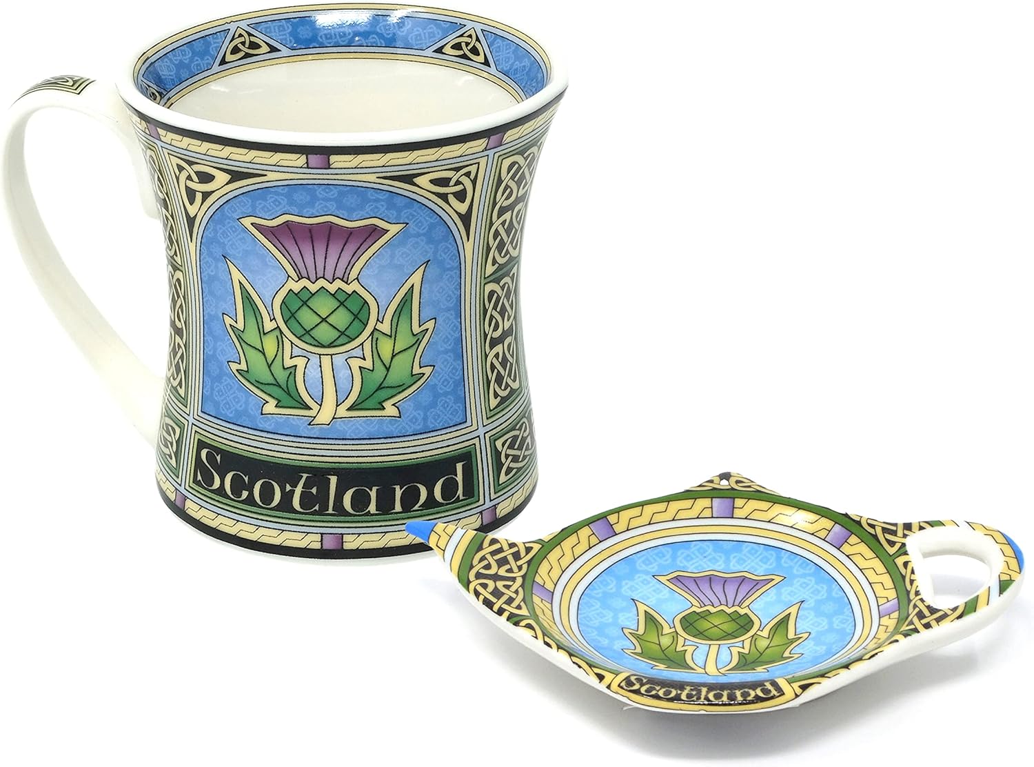 Set of 1 Scottish Thistle Teabag Holder & 1 Scotland Mug with Thistle(325ml/11fl oz)