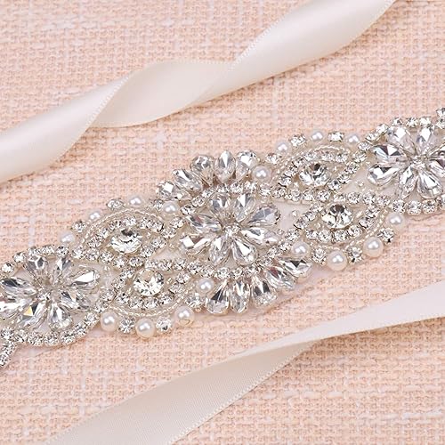 Miniatura 6 de Cinturón nupcial para mujer con diamantes de imitación para boda con perlas de cristal para vestidos y vestidos
