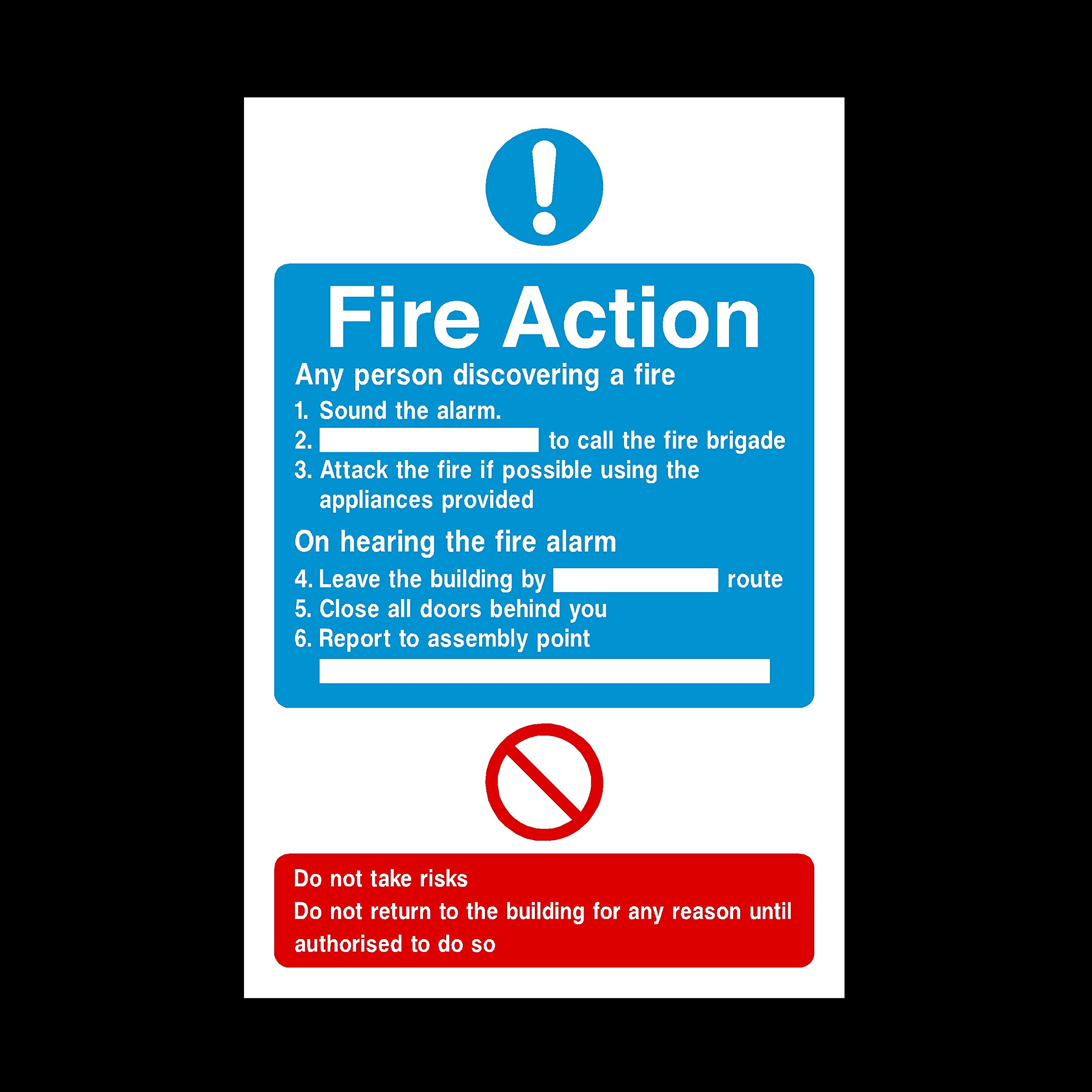 Ussp&S Fire Action Sign - (A4) 200Mm X 300Mm - Plastic Sign (Fa17)