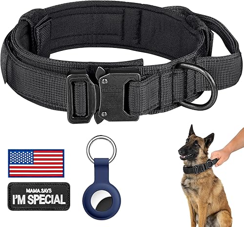 DAGANXI Collar táctico para perro collar ajustable de nailon para perro con asa de control y hebilla de metal pesado para perros medianos y grandes
