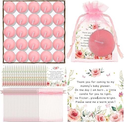 Miniatura 1 de 100 juegos de regalos de baby shower para invitados, 100 velas de té para invitados, velas de baby shower, velas con 100 etiquetas de agradecimiento