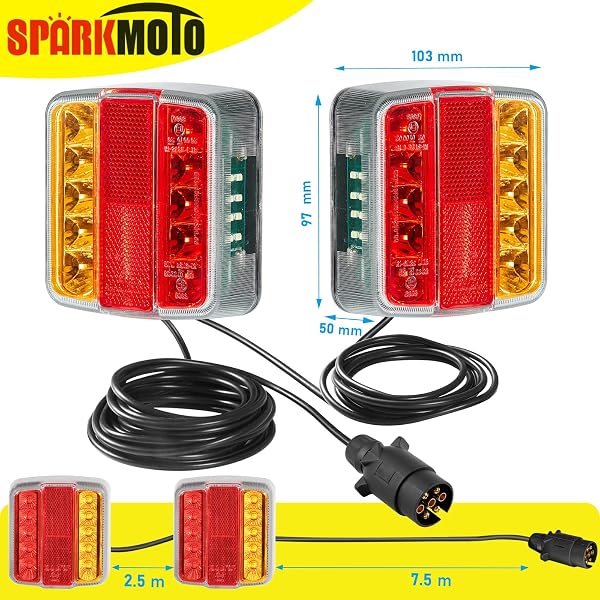 LED Magnetic Trailer Lights, Magnetic Led Trailer Lights With Cable 12V, LED Towing Tail Lights With Magnets Wired 2.5M/7.5M Cable and 7pin Trailer Plug - 2