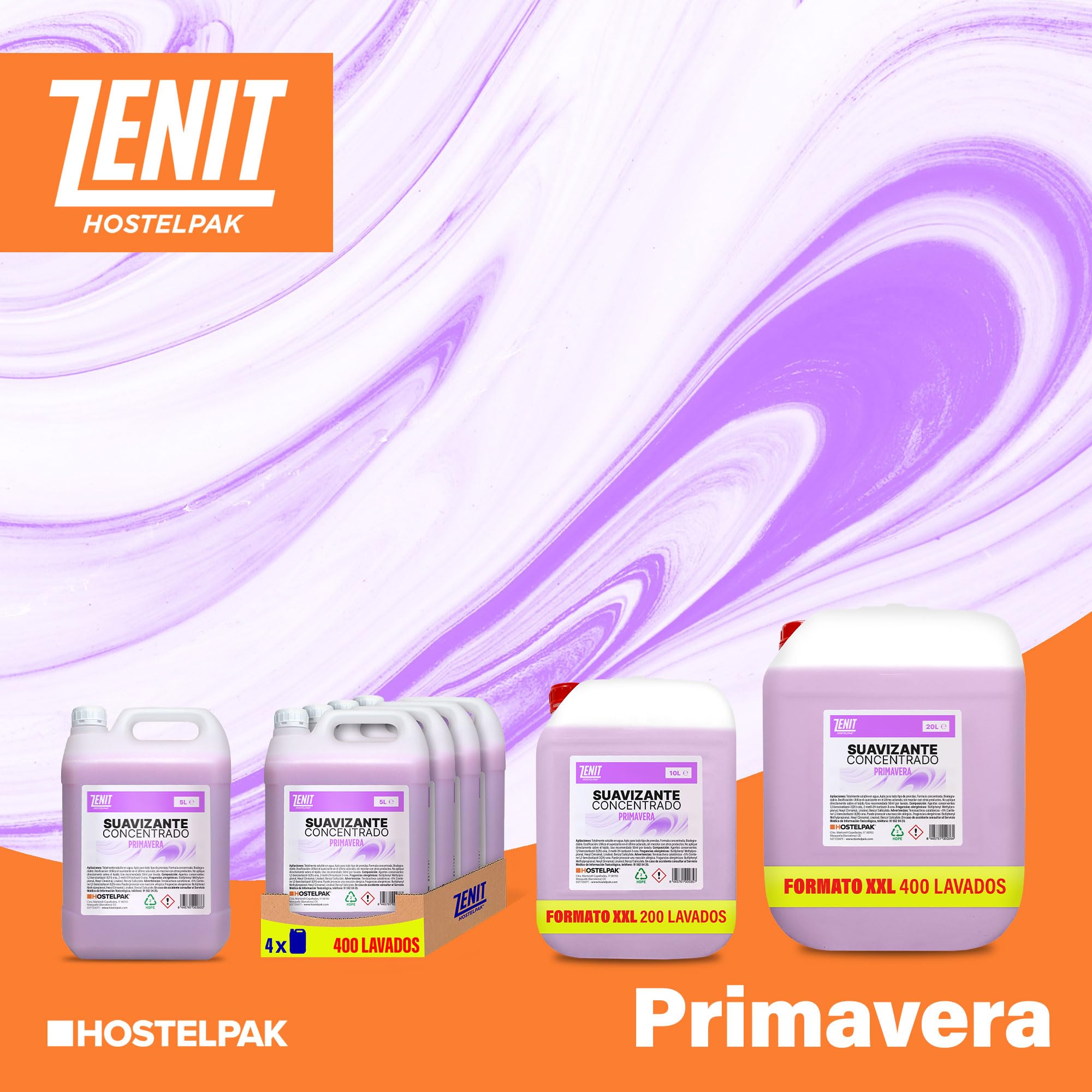 4 x 5L - Suavizante textil concentrado perfumado Primavera, Suavizante concentrado, Biodegradable, Fragancia agradable