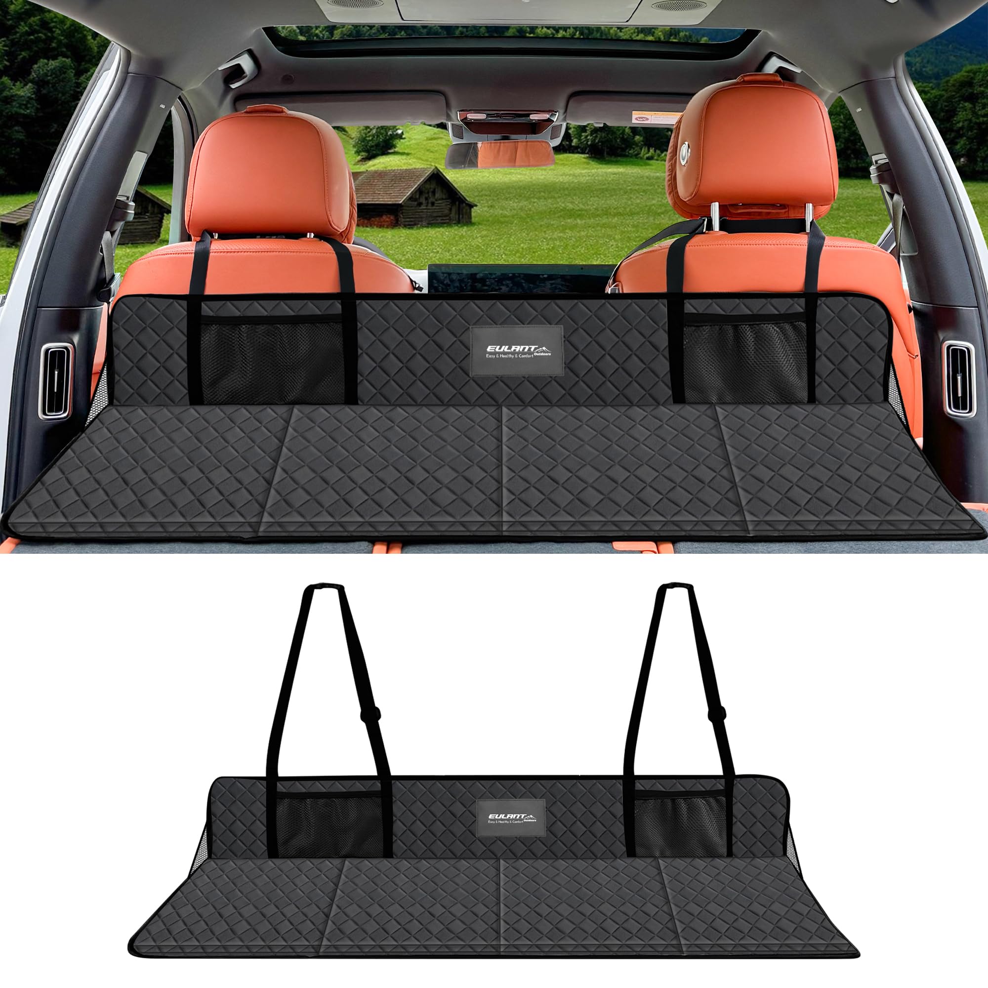 EULANT Auto Rücksitz Brücke, Synthetische Leder Stützen Sie die Camping Luftmatratze des Autostiefels & Verlängert die Rückbank zu Gibt Mehr Platz,Für Autos, SUV, MPV, Tesla Modell Y/Modell 3