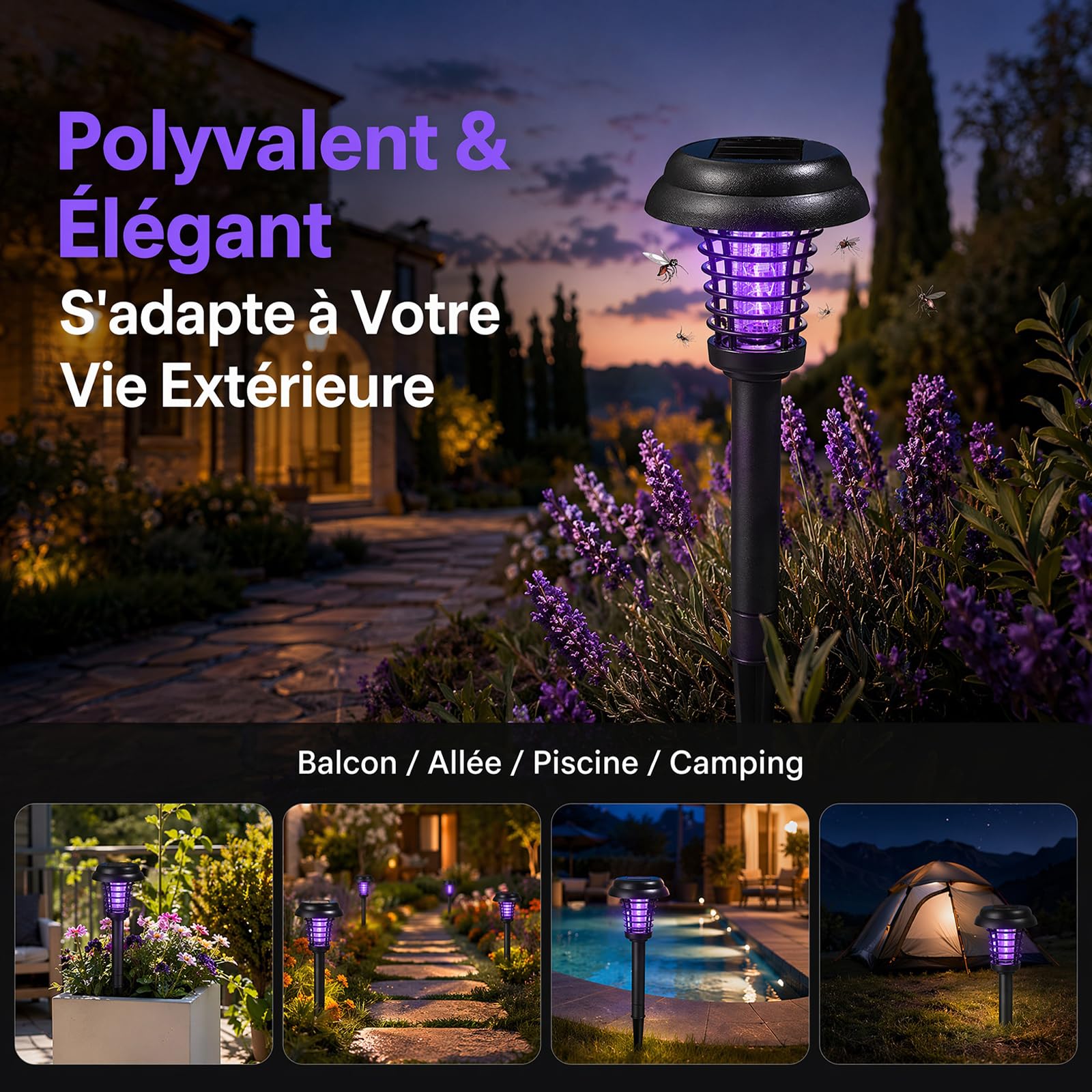 Lampe Anti Moustique Électrique Solaire,UV Lampe Anti Moustique Exterieur Solaire IP44 Étanche Extérieur Rechargeable Anti Insectes Répulsif pour Jardin Pelouse Mites, Mouches,Insectes Anti Mouche