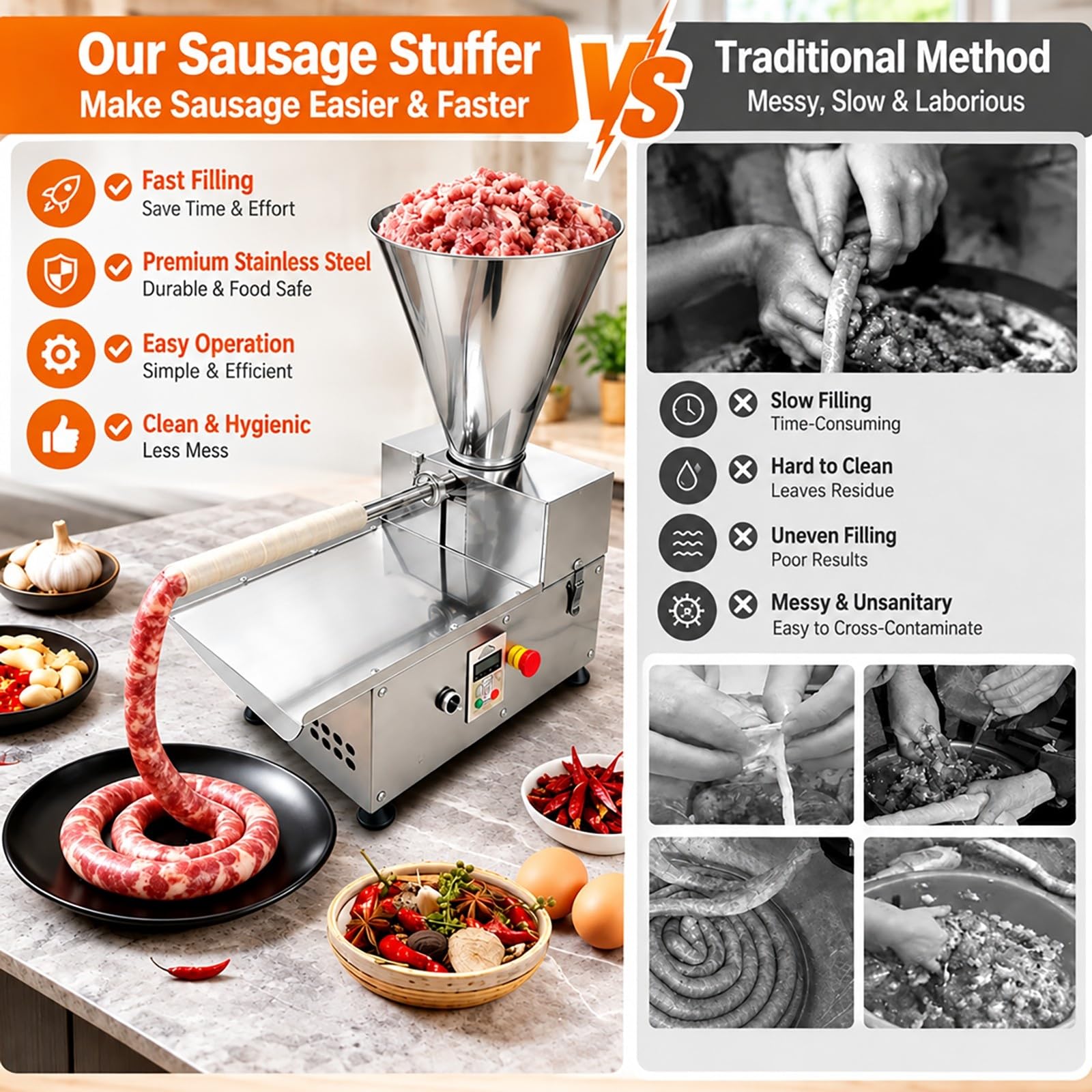 Insaccatrice Elettrica Commerciale, 440 Lb/h Riempitore Automatico Di Carne