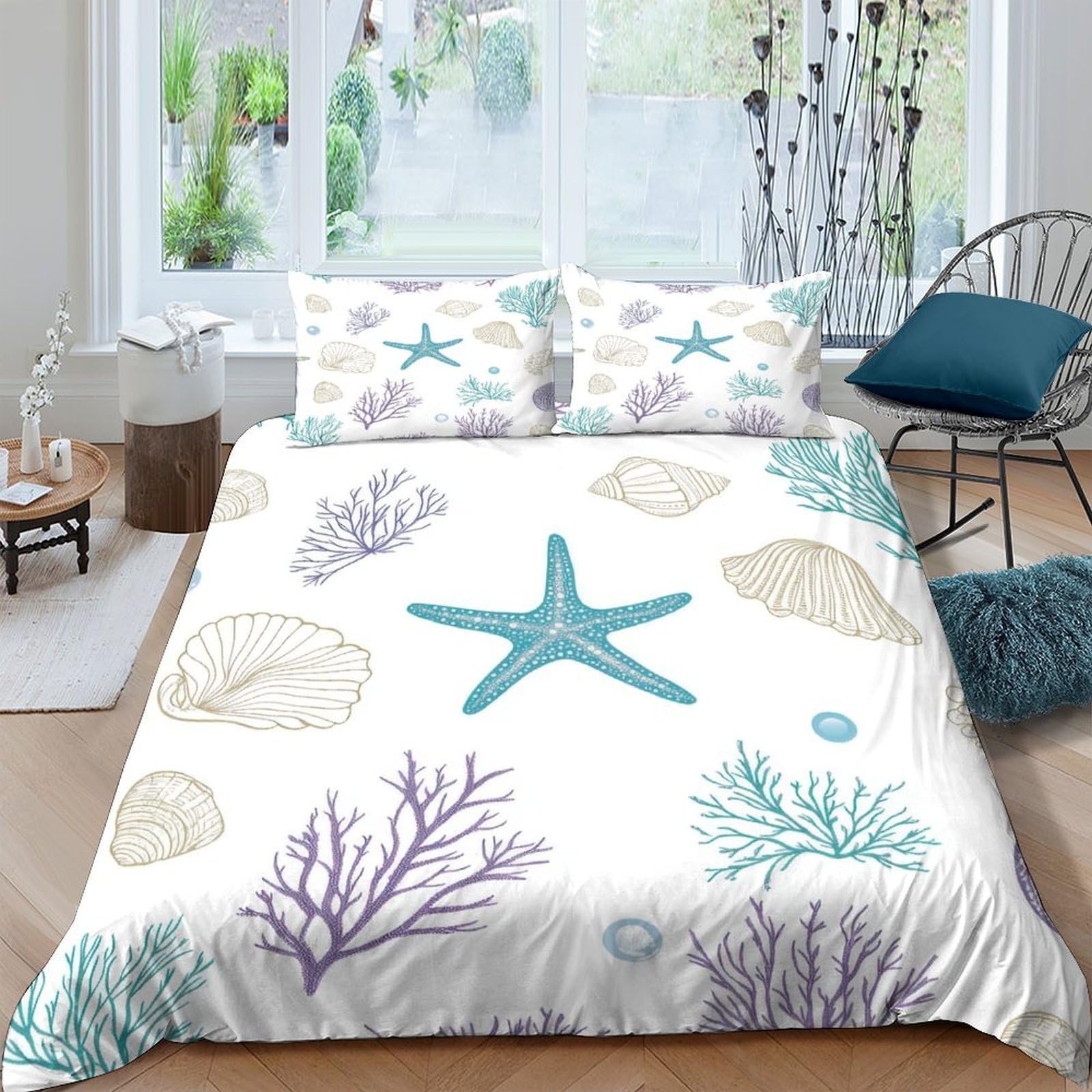 Ctjqhvkz Style-7 3D Printed Starfish Ocean Fitted Sheet Microfiber Soft Breathable Coral Seashell Mattress Cover Bedroom Decor Single（135X200cm）