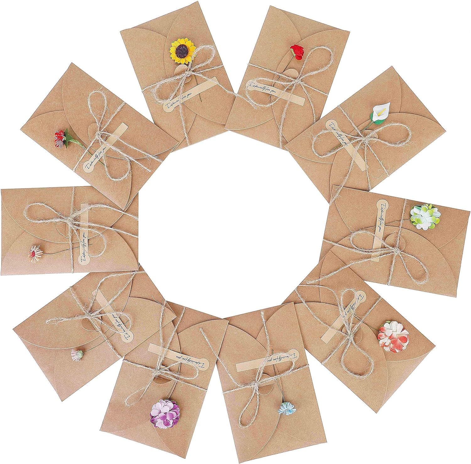 Cartolina di Auguri Fatti a Mano 10 Pezzi Carta Kraft con Buste Retrò 17.5cm x 11cm