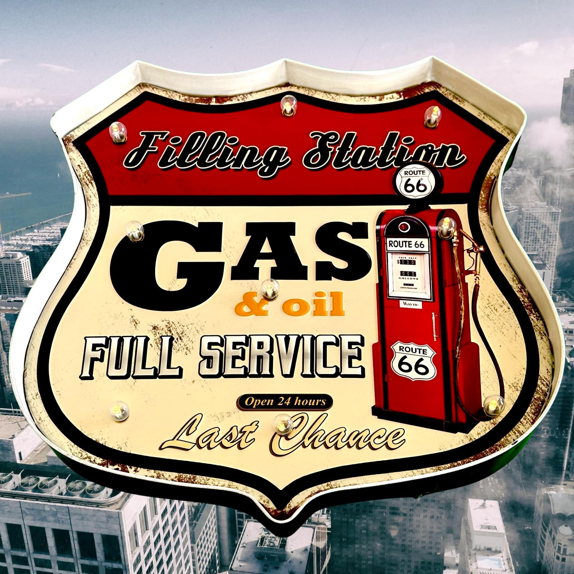 Garagen Deko Leuchtschild Retro-Schild Wandschild im Vintage-Stil LED Schild für Garage Dekoschild Zubehör für Wohnkultur 50er Jahre Haus Dekoration Retro Leuchtkasten Metallhandwerk - Zapfsäule
