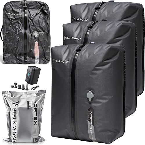 Black Voyage - Bolsa de viaje reutilizable de compresión al vacío para maleta y mochila, reciclada, IP67, impermeable, ahorradora de espacio