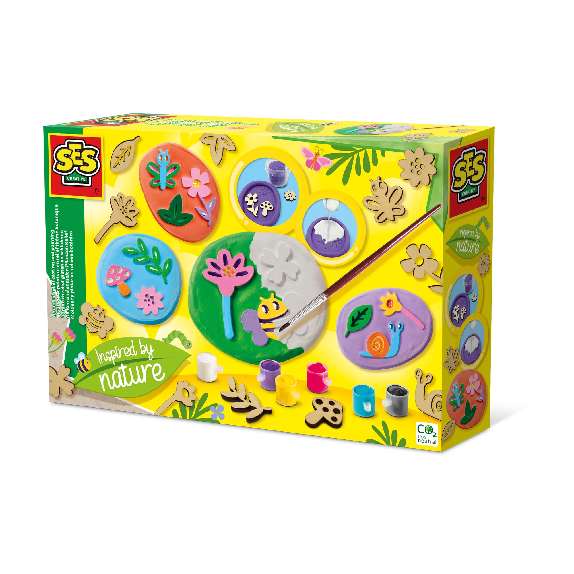 SES Creative 14036 - Botanical relief casting and painting - Inspired by nature, make your own moulds with nature, fast-drying plaster, complete set for children 5 years and older